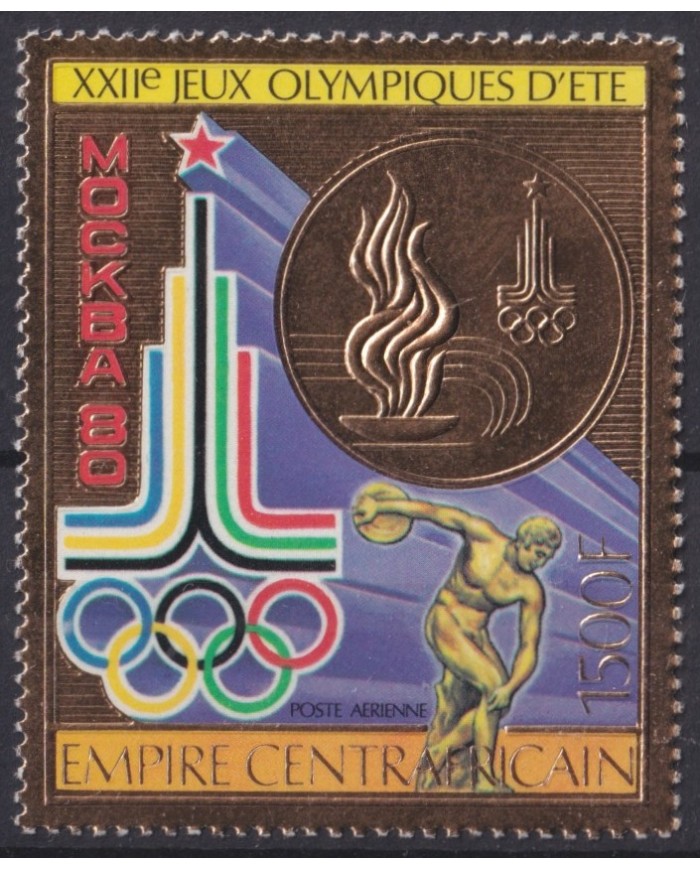 F-EX41765 CENTRAL AFRICA MNH 1980 MOCOW OLYMPIC GAMES GOLDEN EMBOSSED.