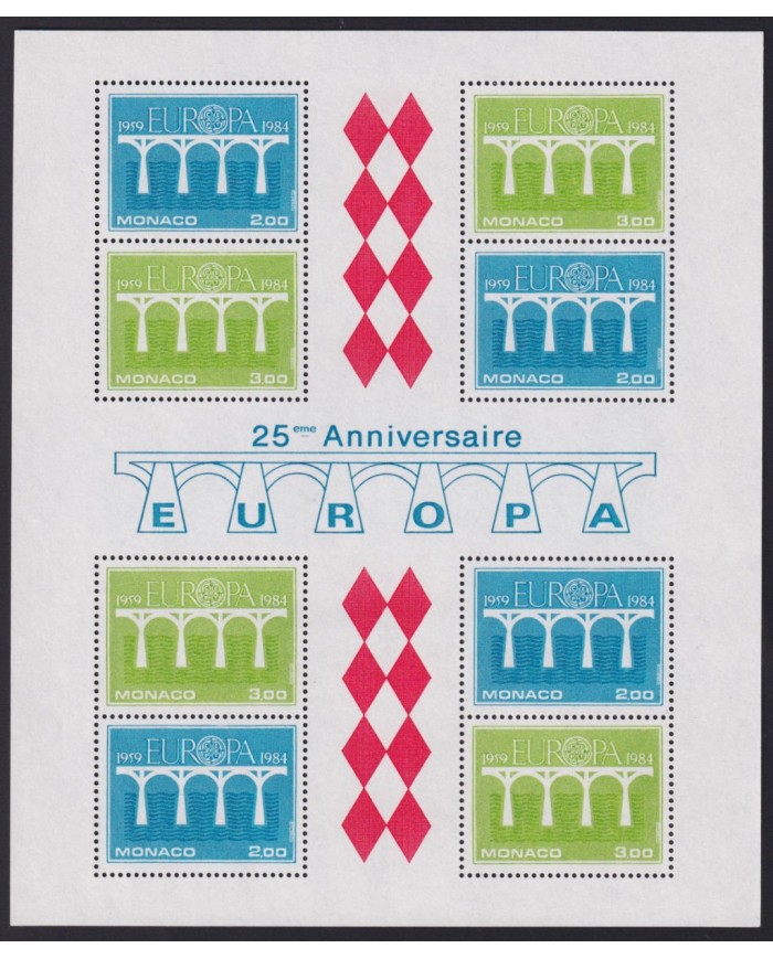 F-EX40639 MONACO MNH 1984 SPECIAL SHEET 25th ANNIV EUROPA EUROPE BRIDGE.
