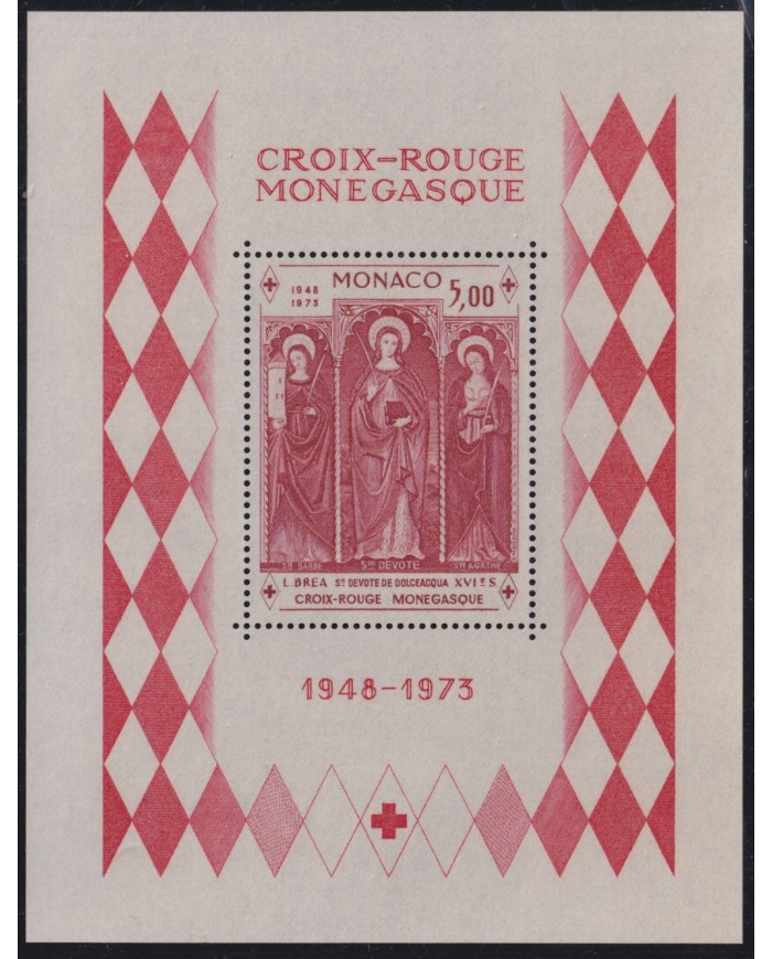 F-EX41518 MONACO MNH 1973 SHEET RED CROSS RELIGION STE DEVOTE DULCEACQUA.