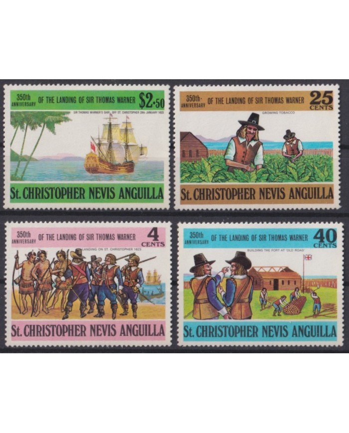 F-EX42033 ST CHRISTOPHER NEVIS ANGUILLA MNH 1973 350th LANDING WARNER SHIP BARCOS.