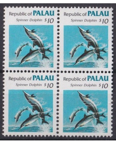 F-EX42025 PALAU MNH 1985 10$ BLOCK 4 MARINE WILDLIFE DOLPHINS FISH.