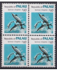 F-EX42025 PALAU MNH 1985 10$ BLOCK 4 MARINE WILDLIFE DOLPHINS FISH.