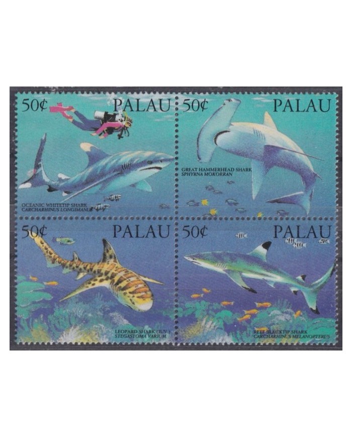 F-EX42195 PALAU MNH 1993 MARINE WILDLIFE FISH SHARK TIBURONES PECES.