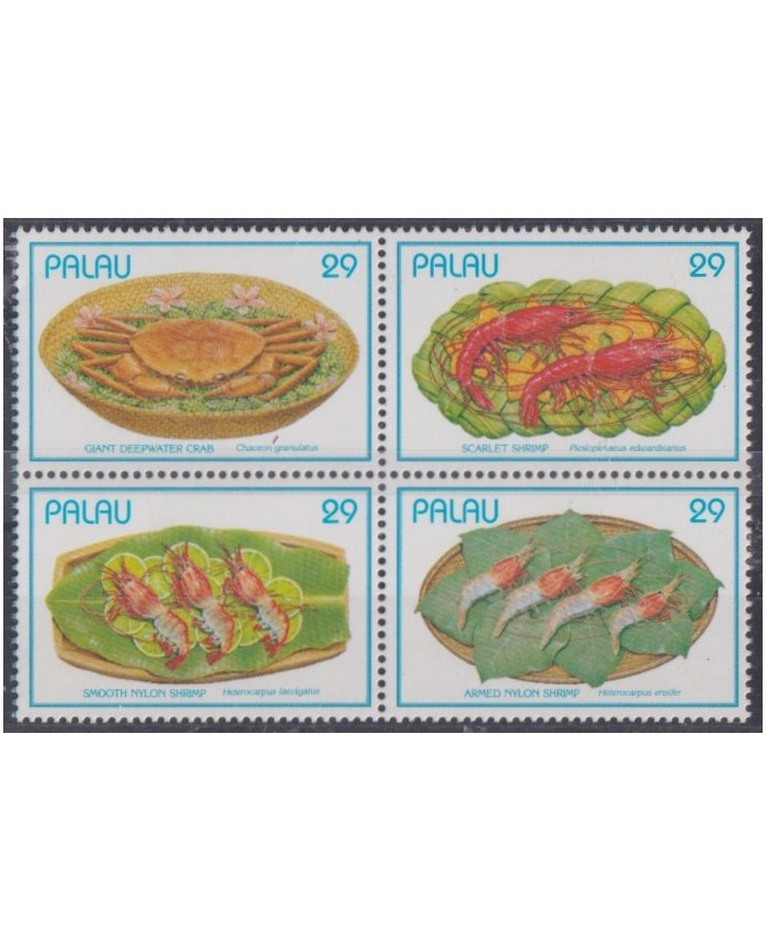 F-EX42194 PALAU MNH 1993 FOOD MARINE WILDLIFE CRAB SHRIMP.