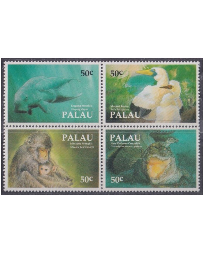 F-EX42193 PALAU MNH 1993 FAUNA MACACO CROCODILE DUGONG BOODY BIRD AVES.