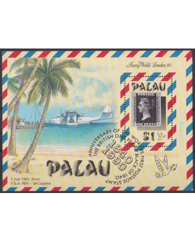 F-EX42185 PALAU MNH 1990 PENNY BLACK ANNIV AIRPLANE AVION SEAPLANE.