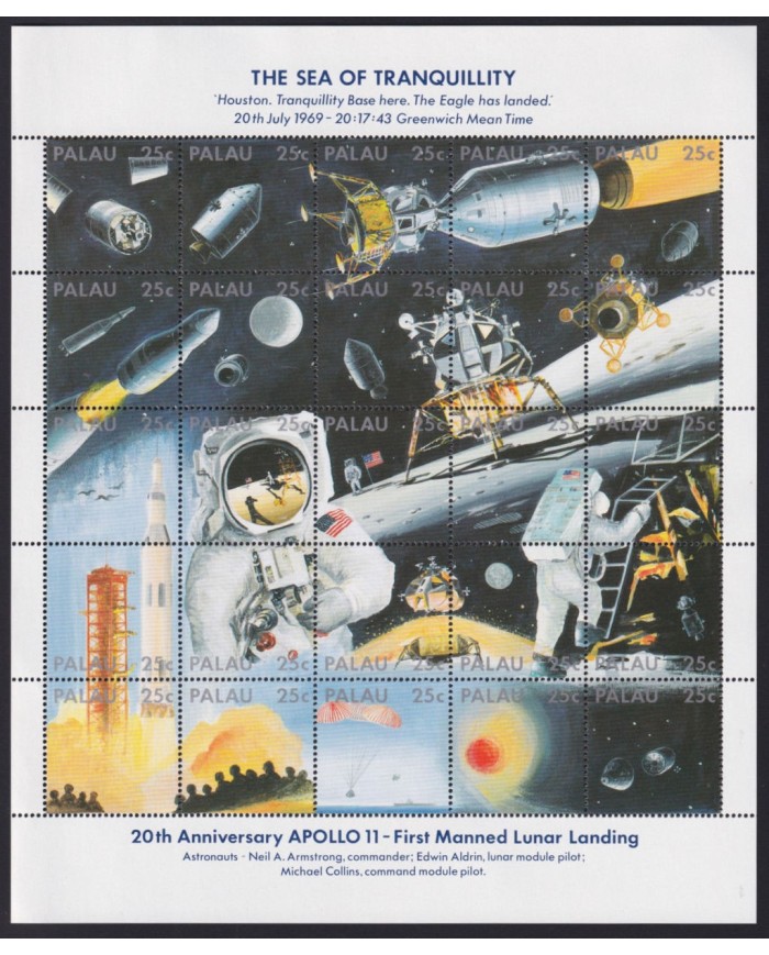 F-EX41355 PALAU MNH 1989 SPACE 20th ANNIV APOLLO 11 FIRT MANNED LUNAR LANDING.