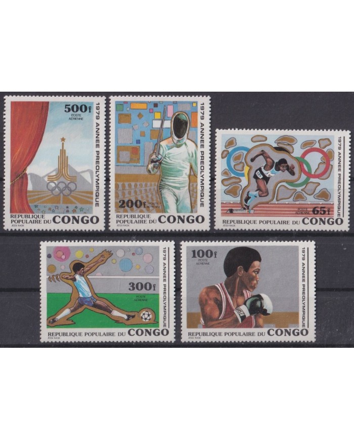 F-EX42393 CONGO MNH 1980 MOSCOW OLYMPIC GAMES ATHLETISM FENCING BOXING SOCCER.