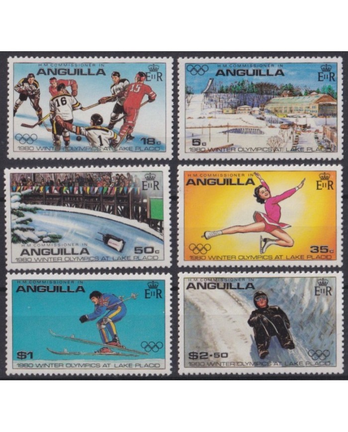 F-EX42333 ANGUILLA MNH 1980 LAKE PLACID WINTER OLYMPIC GAMES SKI HOCKEY.