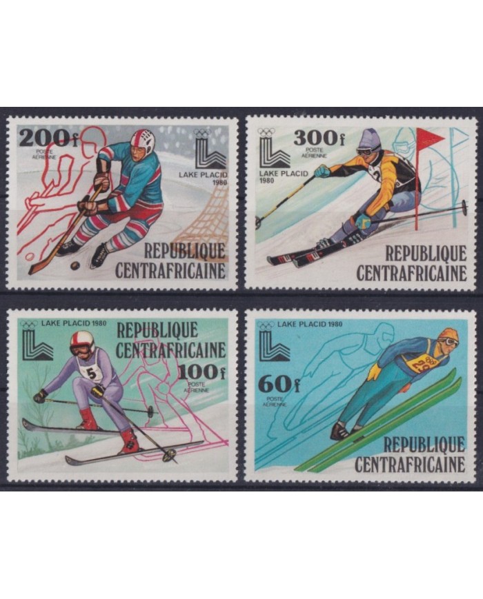 F-EX42377 CENTRAL AFRICA MNH 1980 LAKE PLACID WINNER OLYMPIC GAMES SKI HOCKEY.