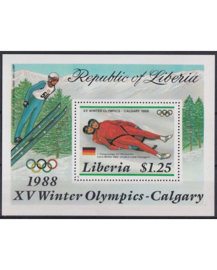 F-EX42673 LIBERIA MNH 1988 CALGARY DOUBLE LUGE TOBOGGAN WINTER OLYMPIC GAMES.