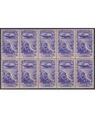 F-EX42256 ESPAÑA SPAIN 1938 MNH 1 pta BLOCK OF 10 BENEFICENCIA ORPHANTS AIRPLANE.