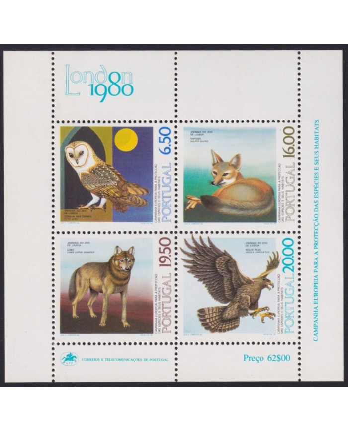 F-EX41866 PORTUGAL MNH 1980 WILDLIFE PRESERVATION EAGLE OWL BIRD WOLF.