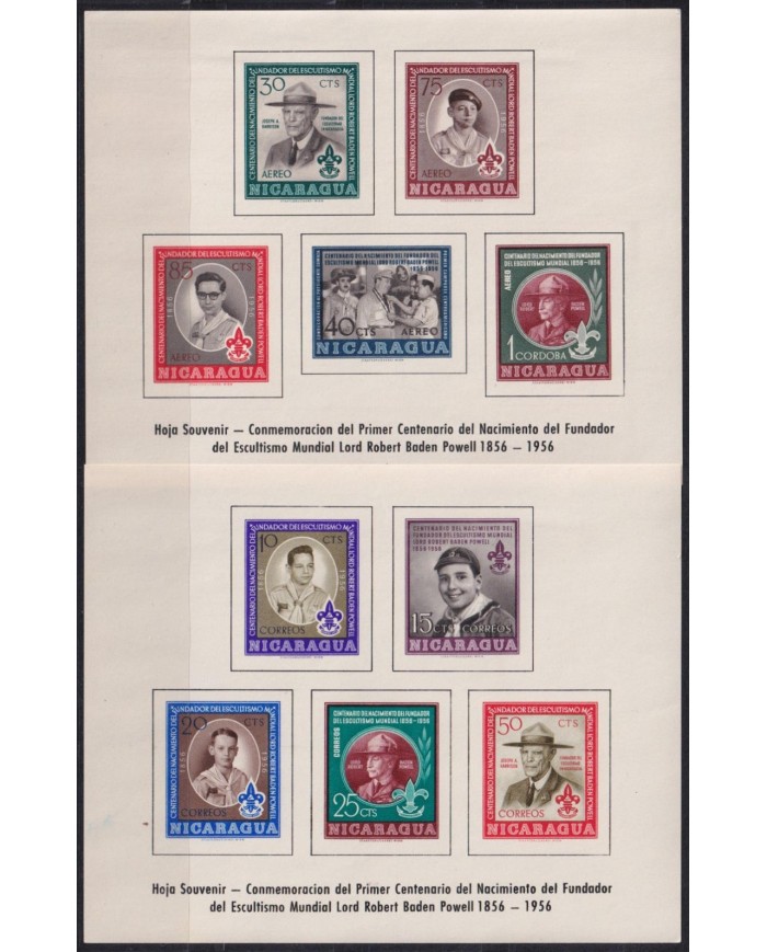 F-EX41892 NICARAGUA MH 1957 BOYS SCOUT LORD BADEN POWELL IMPERF SHEET.