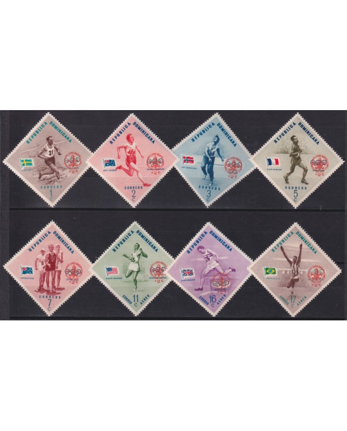 F-EX41898 REP DOMINICANA MH 1957 OLYMPIC GAMES OVERPRINT BOYS SCOUT PERF.