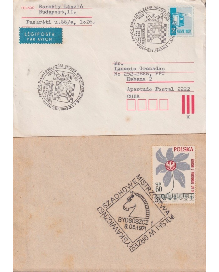 F-EX1908 POLONIA POSLKA POLAND. MAGYAR. 10 SPECIAL CANCEL CHESS AJEDREZ.