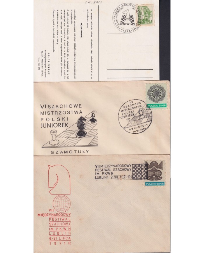 F-EX1909 POLONIA POSLKA POLAND. MAGYAR. 10 SPECIAL CANCEL CHESS AJEDREZ.