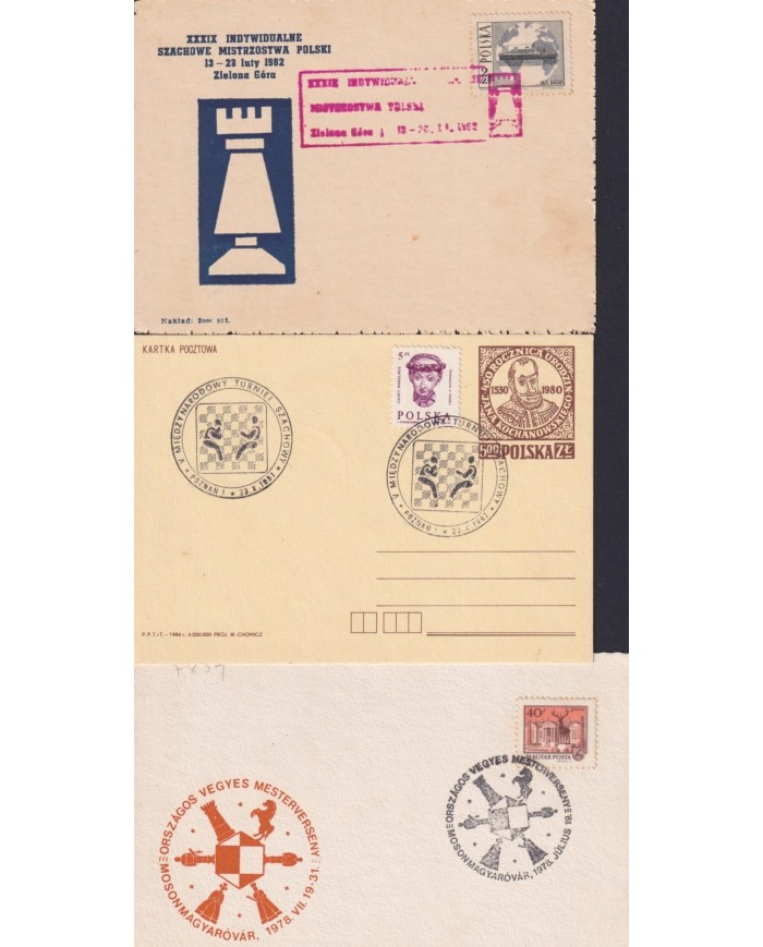 F-EX1909 POLONIA POSLKA POLAND. MAGYAR. 10 SPECIAL CANCEL CHESS AJEDREZ.