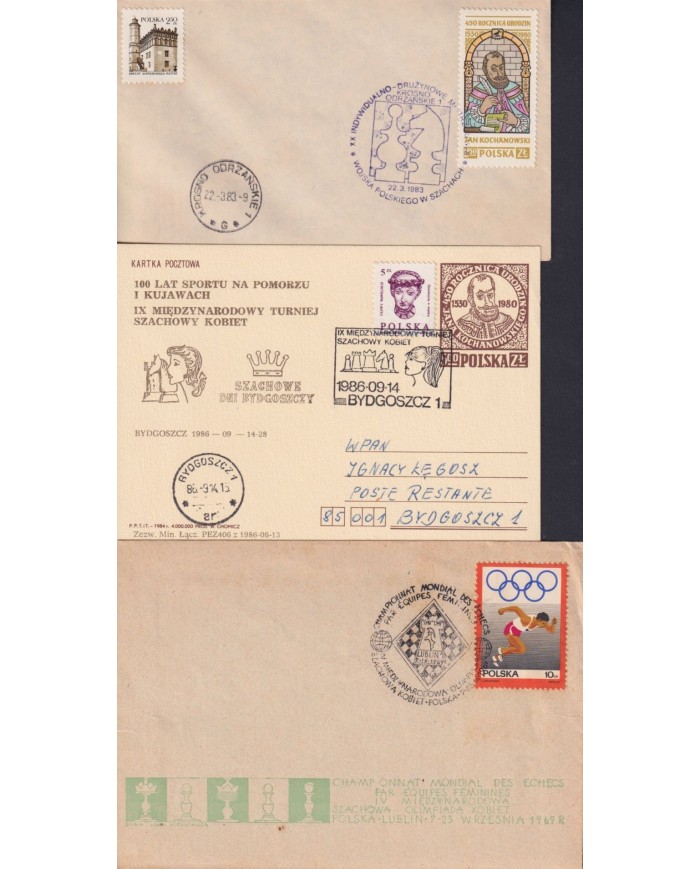 F-EX1911 POLONIA POSLKA POLAND 10 SPECIAL CANCEL CHESS AJEDREZ.