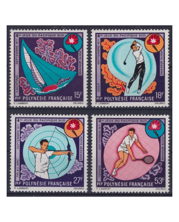 F-EX42119 POLYNESIE FRANCE MNH 1971 SOUTH PACIFIC GAMES GOLF ARCHERY YACHTING.