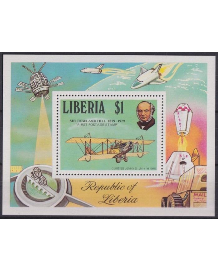 F-EX42675 LIBERIA MNH 1979 ROWLAND HILL CENTENARY AVION AIRPLANE ROCKET.