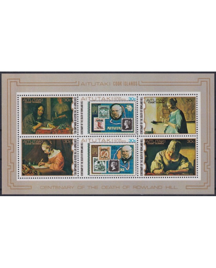 F-EX42329 AITUTAKI MNH 1979 ROWLAND HILL CENTENARY OF DEATH ART PAINTING.