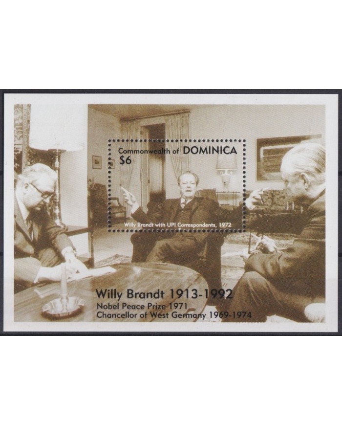 F-EX42605 DOMINICA MNH 1993 PEACE ALFRED NOBEL AWARD CHANCELLOR WILLY BRANDT.
