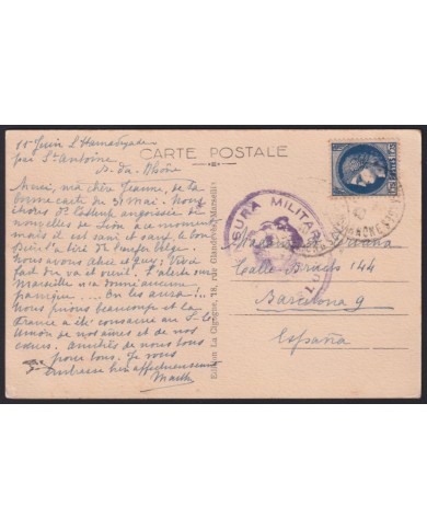 F-EX43223 FRANCE 1940 PÒSTCARD TO SPAIN CENSORSHIO BARCELONA