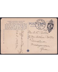 F-EX43216 USA US 1934 WRIGLEY BUILDING CHICAGO POSTCARD TO MADAGASCAR.