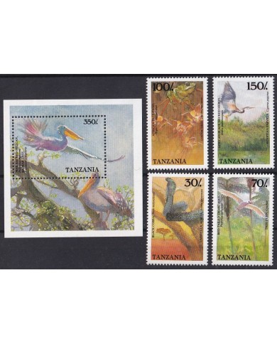 F-EX43482 TANZANIA MNH 1988 BIRD AVES PAJAROS PELICAN BLACK COBRA HERON FROG.