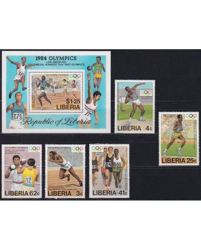 F-EX42421 LIBERIA MNH 1984 OLYMPIC GAMES ATHLETISM BOXING MEDAL WINNER.