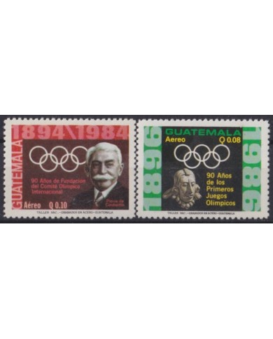F-EX42879 GUATEMALA MNH 1984 OLYMPIC COI 60th ANNIV COUBERTIN & MAYA ARCHEOLOGY.