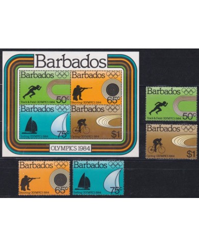 F-EX41942 BARBADOS MNH 1984 OLYMPIC GAMES ATHLETISM SAILING CYCLING SHOOTING.