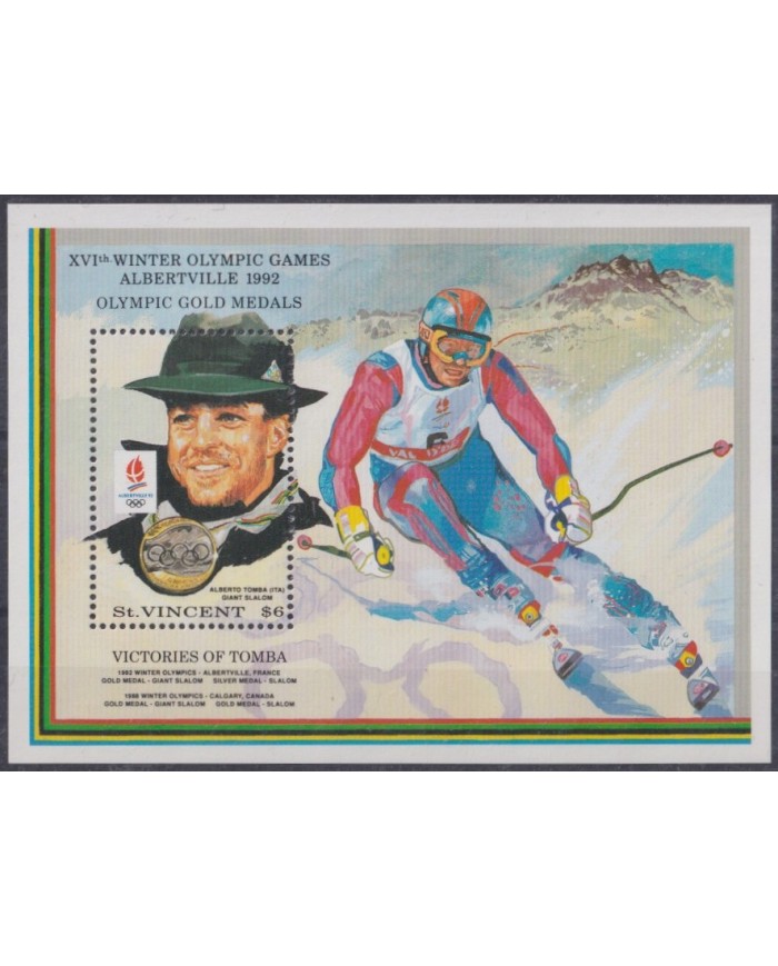 F-EX43019 ST VINCENT MNH 1992 WINTER OLYMPIC GAMES ALBERTVILLE SKI ALBERT LOMBA.