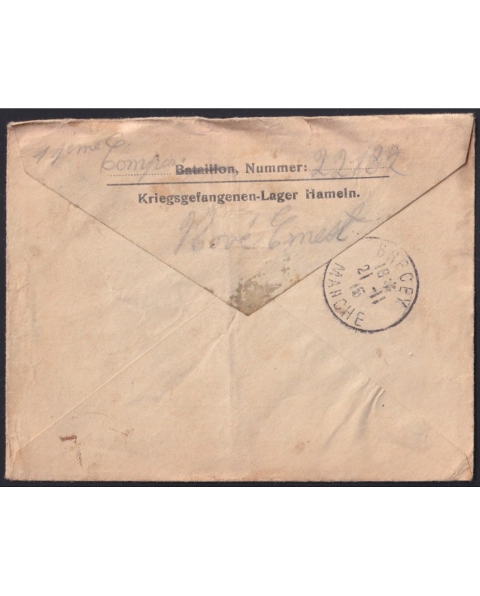 F-EX43212 GERMANY WWI 1915 MILITAR FREE POST HAMELN.