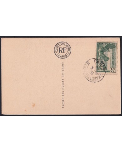 F-EX43130 FRANCE 1937 MUSEUM OF LOUVRE POSTCARD ARCHEOLOGY SAMOCRACY VICTORY.