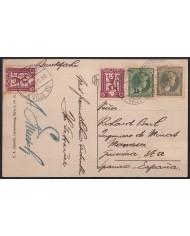 F-EX43118 LUXEMBURG 1935 POSTCARD TO SPAIN VIANDEN CASTLE.
