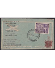 F-EX43213 SOUTH RHODESIA 1953 FDC RHODES CENT EXPO TO MADAGASDCAR CENSORSHIP.