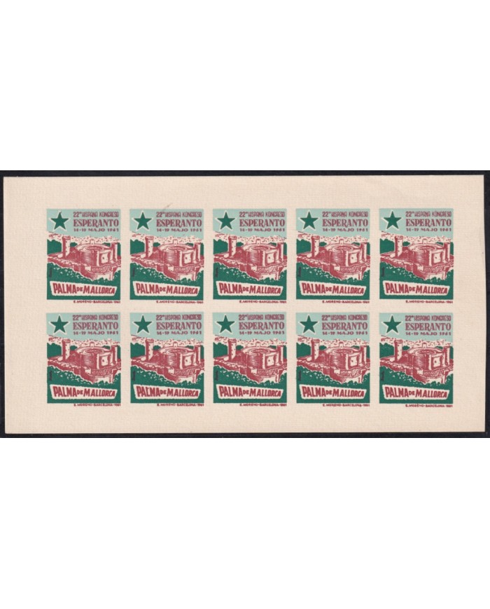 F-EX42481 ESPAÑA SPAIN 1961 ESPERANTO CINDERELLA 22º CONG IMPERF PALMA MALLORCA BLOCK.