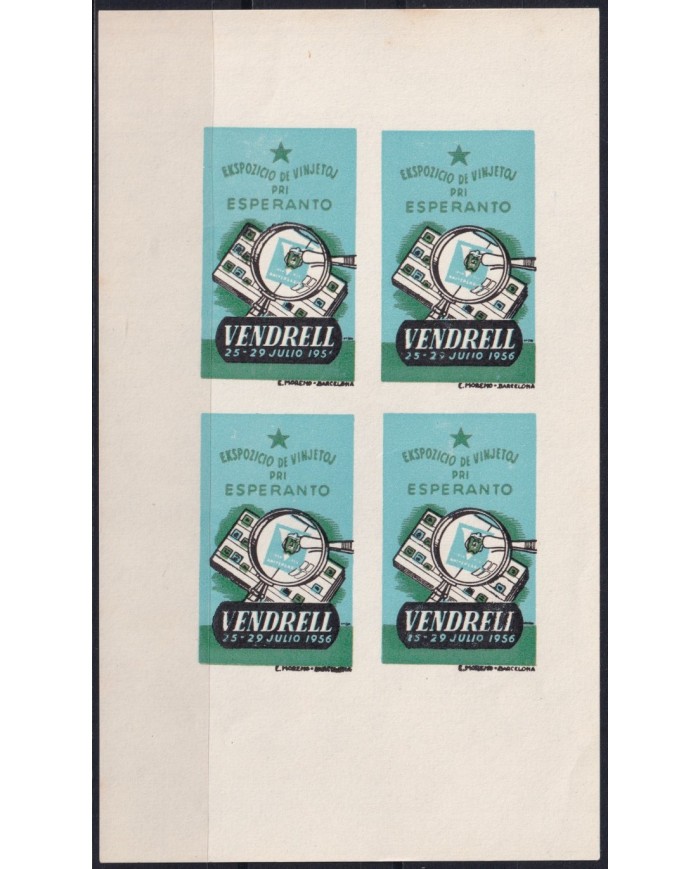 F-EX42515 ESPAÑA SPAIN 1956 ESPERANTO CONGRESS EL VENDRELL IMPERFORATED SHEET.