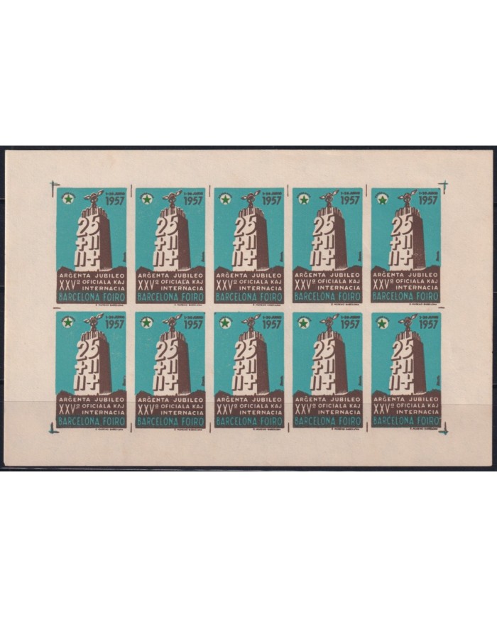 F-EX42529 SPAIN ESPAÑA 1957 ESPERANTO CINDERELLA CONGRESS BARCELONA BROWN-BLUE.