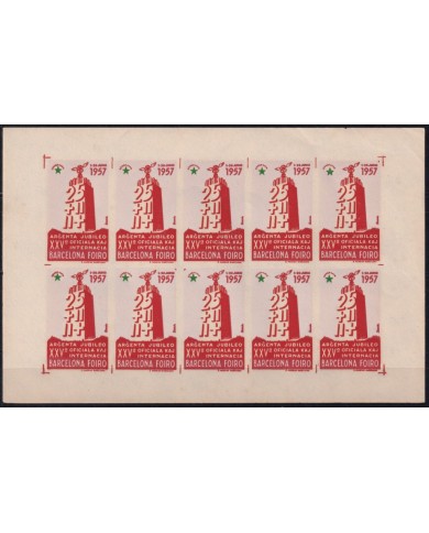F-EX42531 SPAIN ESPAÑA 1957 ESPERANTO CINDERELLA CONGRESS BARCELONA RED-VIOLET.