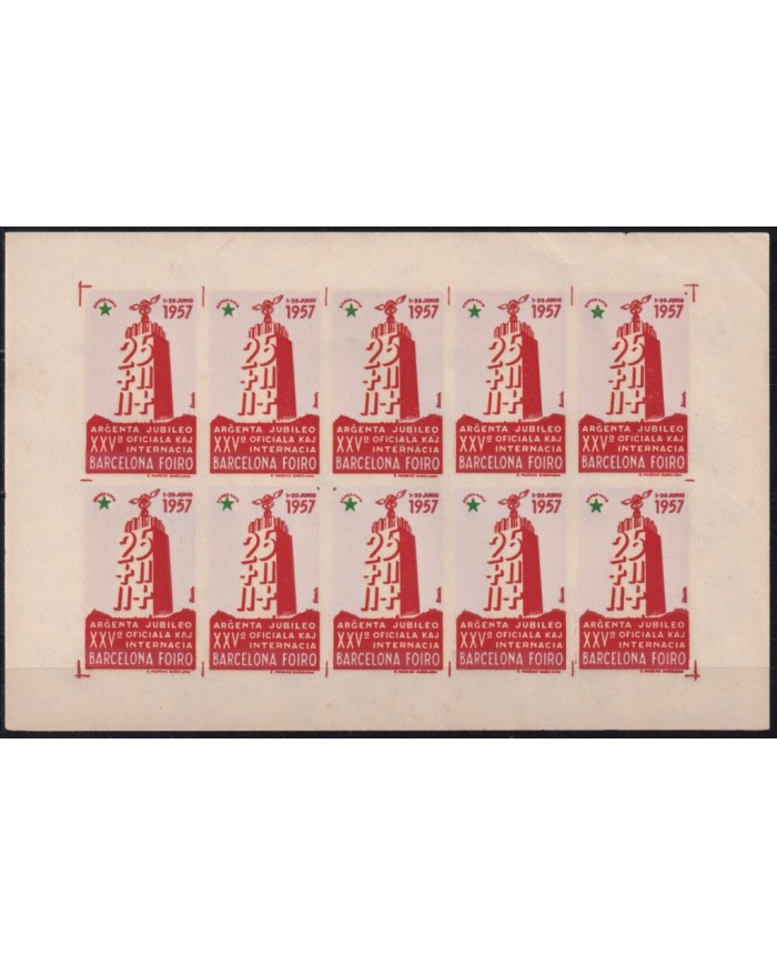 F-EX42531 SPAIN ESPAÑA 1957 ESPERANTO CINDERELLA CONGRESS BARCELONA RED-VIOLET.