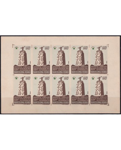 F-EX42532 SPAIN ESPAÑA 1957 ESPERANTO CINDERELLA CONGRESS BARCELONA BROWN-ULTRAMARINE.