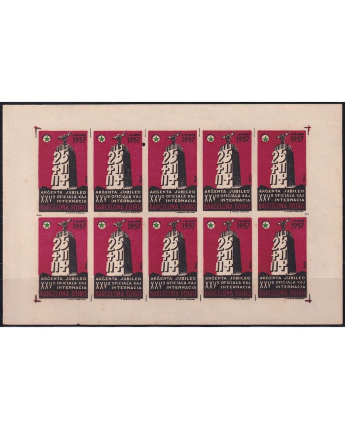 F-EX42530 SPAIN ESPAÑA 1957 ESPERANTO CINDERELLA CONGRESS BARCELONA BLACK-RED.