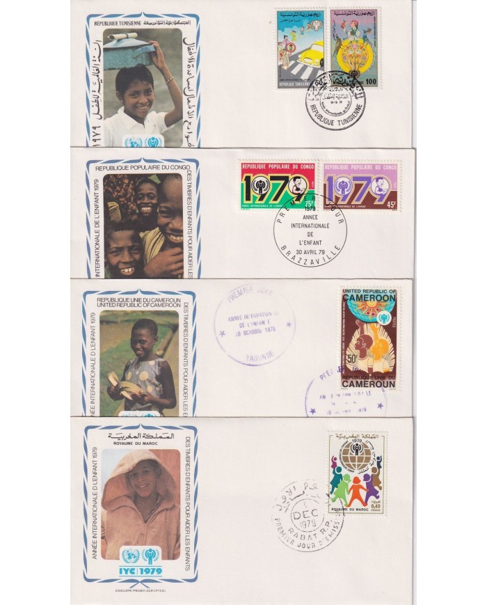 F-EX15702 CHILDREN YEAR 1979 FDC LOT TUNIS TUNISIE CONGO CAMERUN MAROC MOROCCO