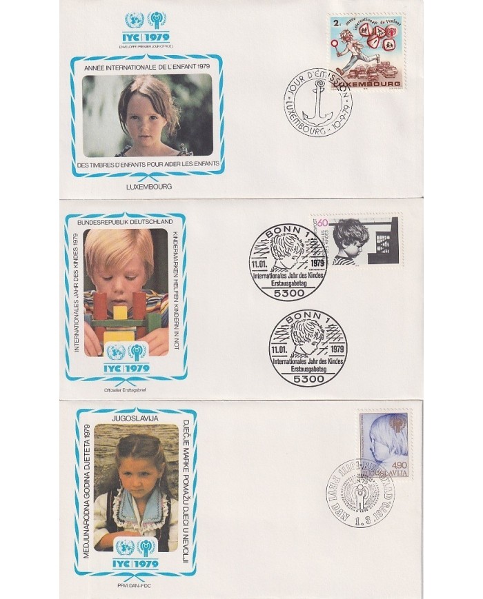 F-EX15704 CHILDREN YEAR 1979 FDC LUXEMBURG GERMANY YUGOSLAVIA ITALY SWITZERLAND