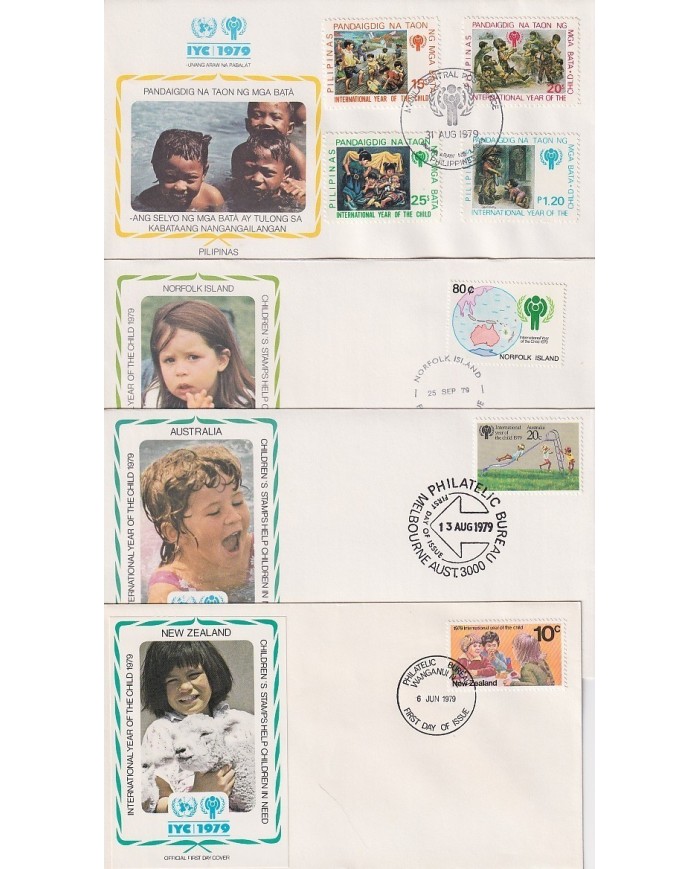 F-EX15706 CHILDREN YEAR 1979 FDC LOT PHILIPPINES NORFOLK AUSTRALIA NEW ZEALAND