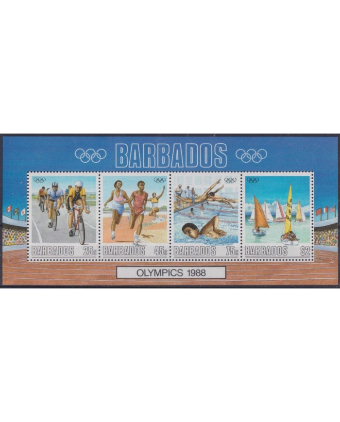 F-EX42809 BARBADOS MNH 1988 SEOUL OLYMPIC GAMES ATHLETISM CYCLING SWIMMING.