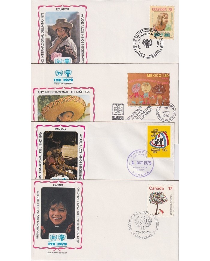 F-EX15710 CHILDREN YEAR 1979 FDC LOT ECUADOR MEXICO CANADA PANAMA